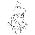 Cute doodle vector drawing. elderly woman celebrates christmas, new year. family holidays, recreation for the elderly, grandma, gr